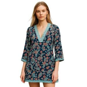 Liz Claiborne Tropical Cover up Tunic Long sleeve size Medium V neck Resort